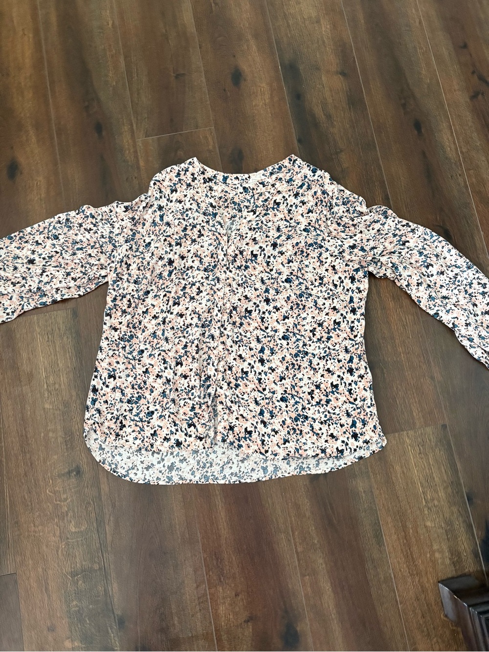 Caslon Cream With Pink and Navy Floral Long Sleeve Button-Front Blouse